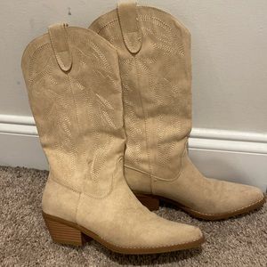 Beige suede cowboy boots